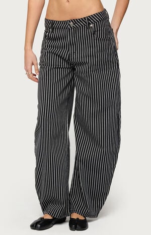 Pinstripe Low Rise Barrel Leg Jeans image number 1