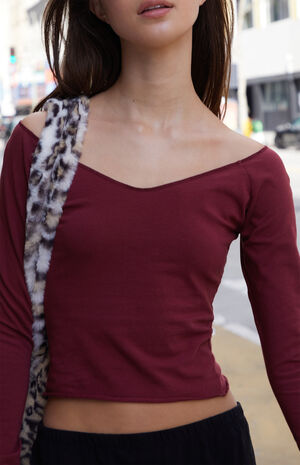 Burgundy Mayson Off-The-Shoulder Long Sleeve Top image number 2