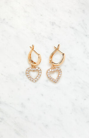 Rhinestone Heart Huggie Earrings image number 1