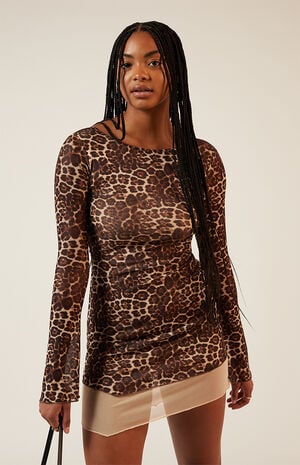 Leopard Back Plunge Mini Dress image number 1