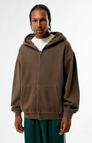 Brown Washed Full Zip Hoodie