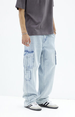 Light Indigo Baggy Cargo Jeans image number 3