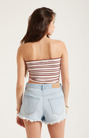 Ivy High Waisted Denim Festival Shorts Ripped Button Fly Light&nbsp;Blue image number 4