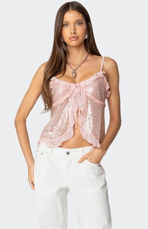 Sequin Ruffled Split Front Top image number 3