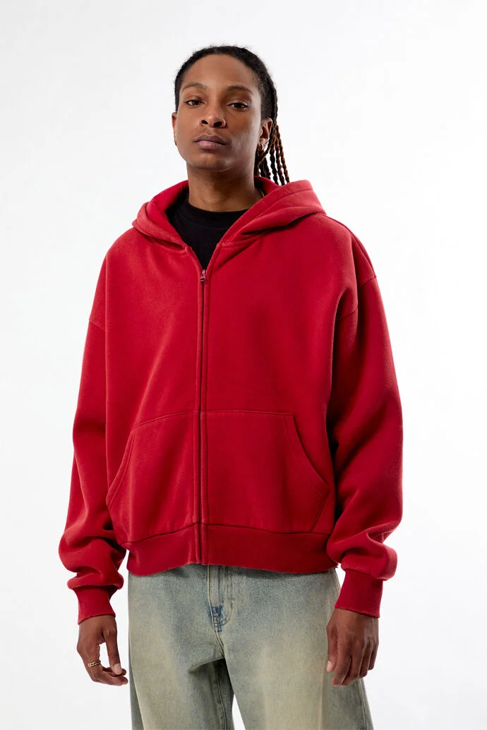 Pacsun Red Washed Full Zip Cropped Hoodie