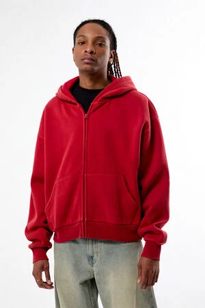 Red Washed Full Zip Cropped Hoodie image number 1