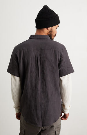 Black Textured Classic Cotton Camp Shirt image number 3