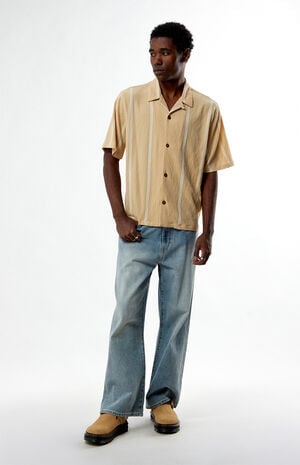 Tan Klein Striped Oversized Camp Shirt image number 4