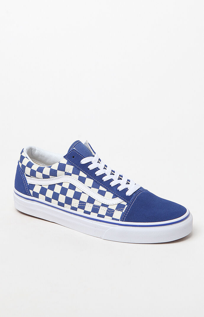 old skool blue and white checkered vans