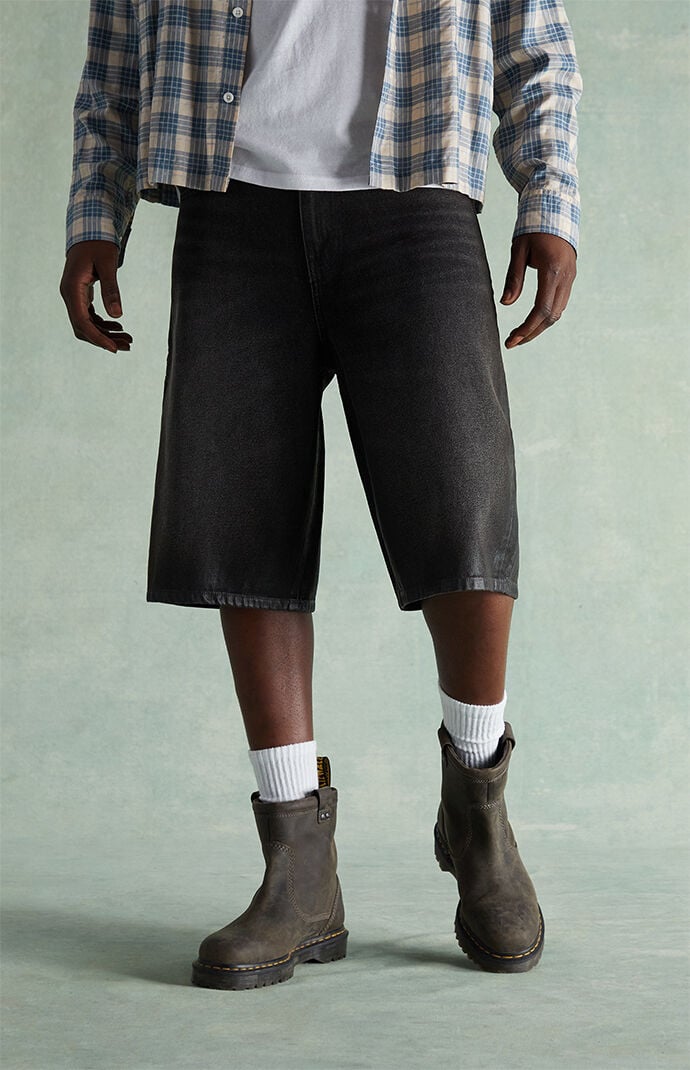 RARE DNM EDIT Black Coated Extreme Baggy Denim Shorts