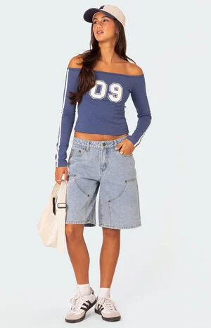 Jacqui Low Rise Denim Bermuda Shorts image number 1
