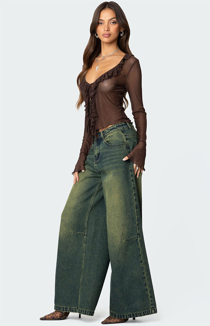 Edikted Sheer Mesh Ruffled Top | PacSun