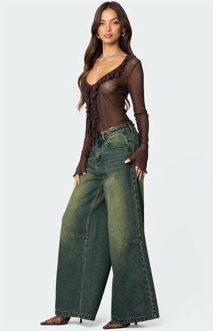 Sheer Mesh Ruffled Top image number 4