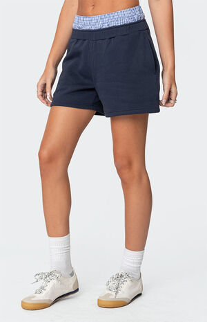 Plaid Boxer Detail Sweat Shorts image number 5