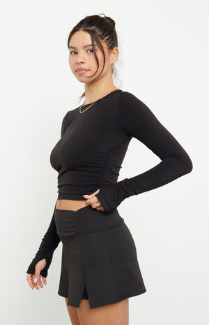 Active Black Shirred Side Long Sleeve Top image number 2