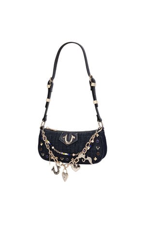 Chain & Studs Dark Denim Shoulder Bag image number 3