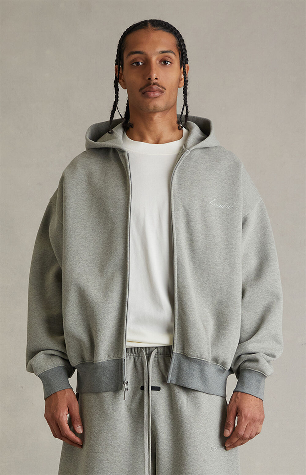Fear of God ESSENTIALS Concrete Heather Signature Classic Full Zip ...