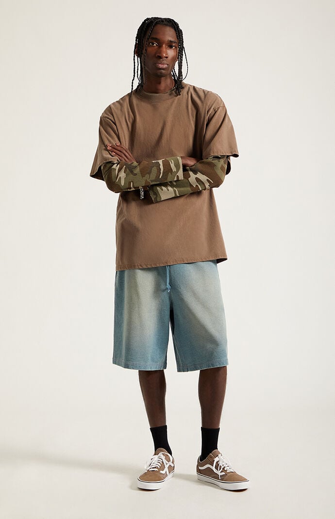 Pacsun Washed Blue Fleece Baggy Sweat Shorts