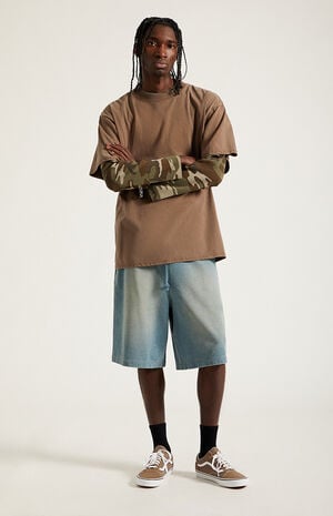 Washed&nbsp;Blue&nbsp;Fleece Baggy&nbsp;Sweat Shorts image number 6