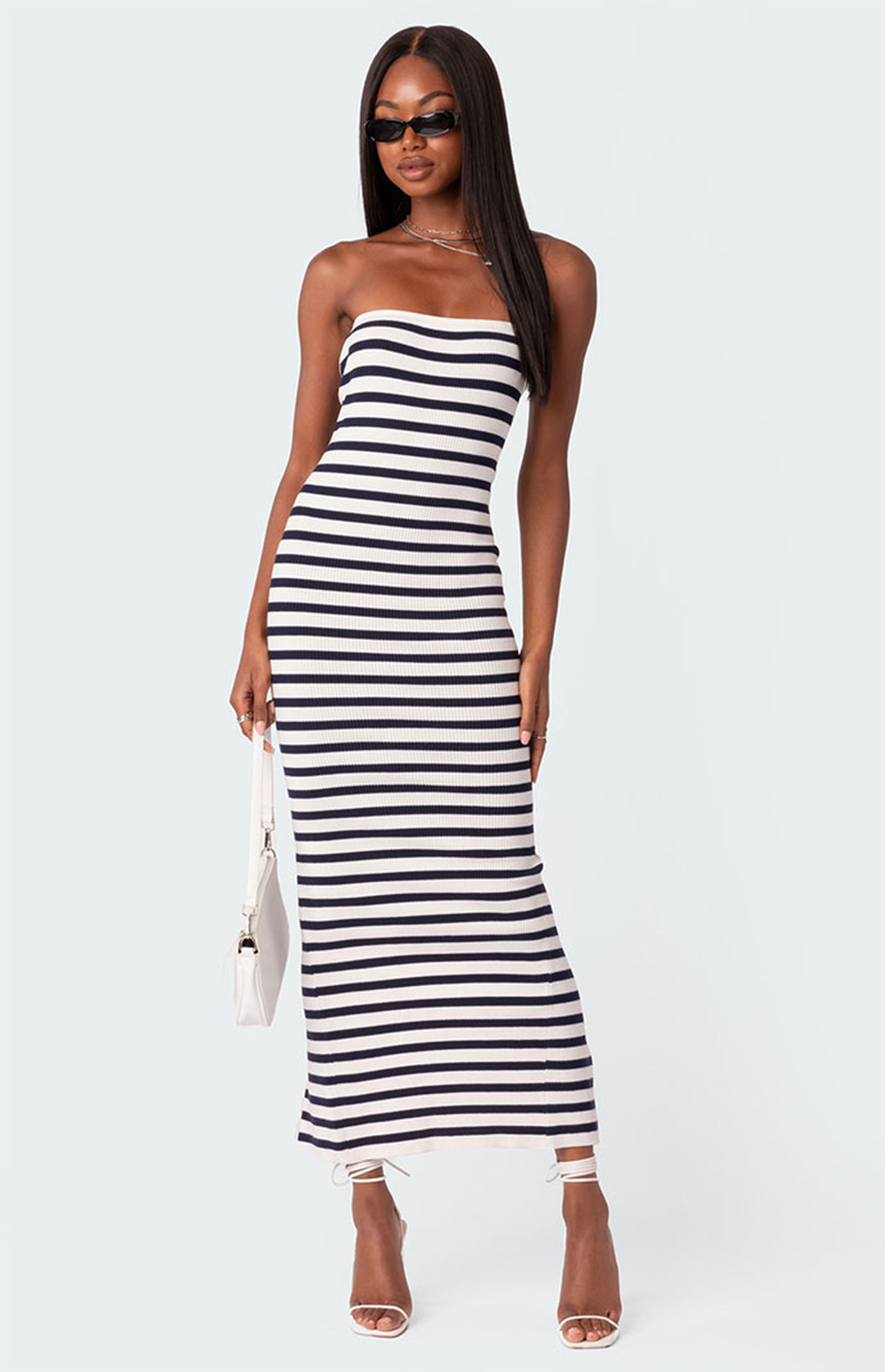 White Knit with Back Slit Maxi Dress main image 1