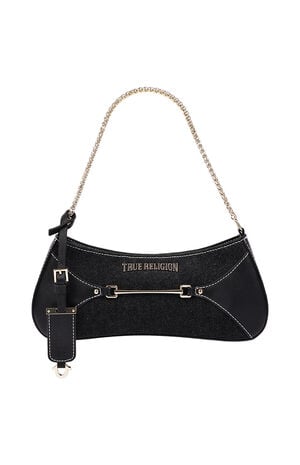 Top Zip Black Denim Shoulder Bag image number 7