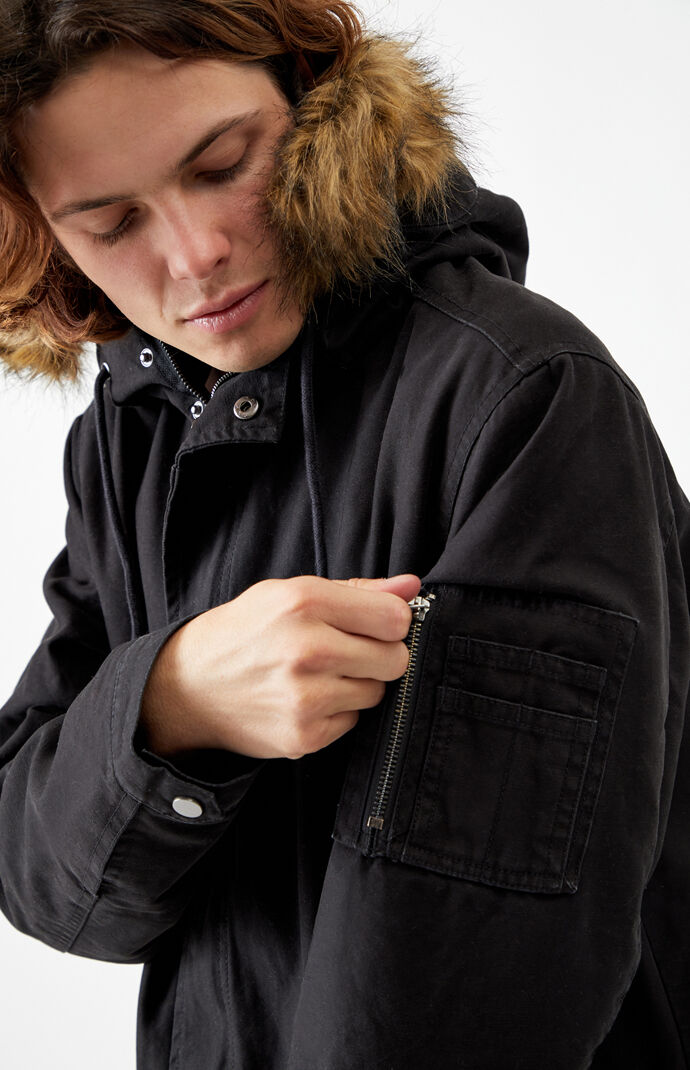 Black Utility Faux Fur Hooded Parka