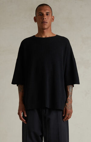 Jet Black Waffle Knit Short Sleeve T-Shirt image number 2