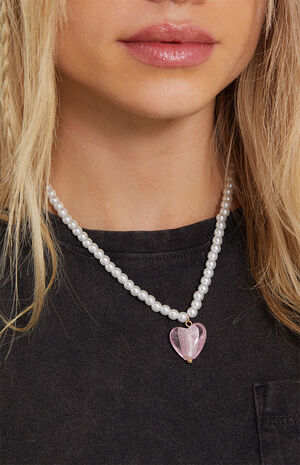 x PacSun Pearl Heart Drop Choker Necklace image number 2