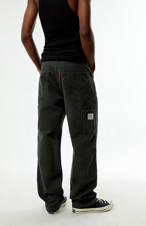 568 Dark Green Loose Straight Double Knee Carpenter Jeans image number 4