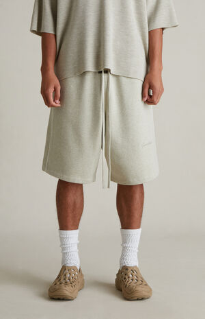 Heather Stone & Cloud White Basketball Fleece Sweat Shorts image number 3