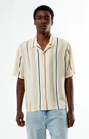 Cream Striped Oversized Camp Shirt