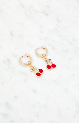 Cherry Charm Hoop Earrings image number 2