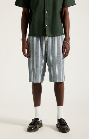 Cream Striped Linen Shorts image number 3