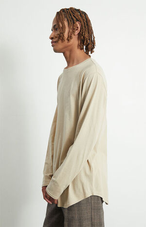 Tan Basic Solid Scallop Long Sleeve T-Shirt image number 3