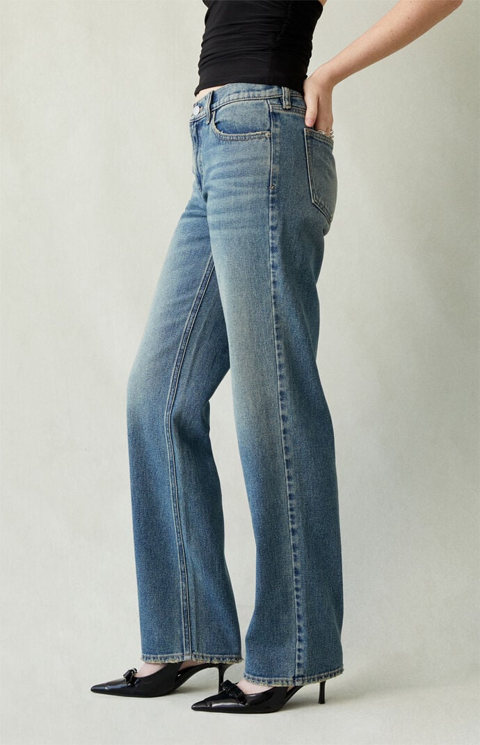 Pacsun Jordyn Low Rise Straight Leg Jeans Medium Blue Tinted