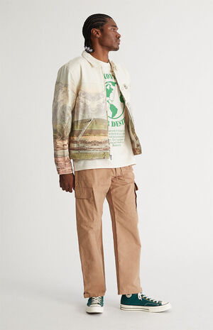 Khaki Nylon Baggy Cargo Pants image number 1