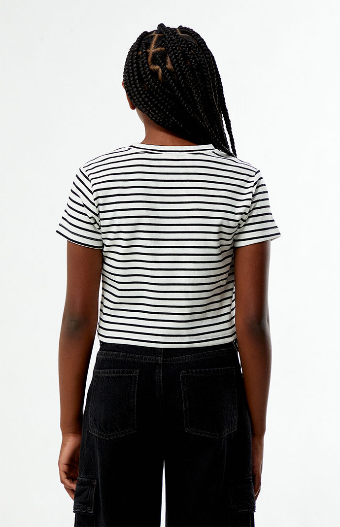 Pacsun Kids Striped Ribbed Embroidered Heart Skimmer T-Shirt