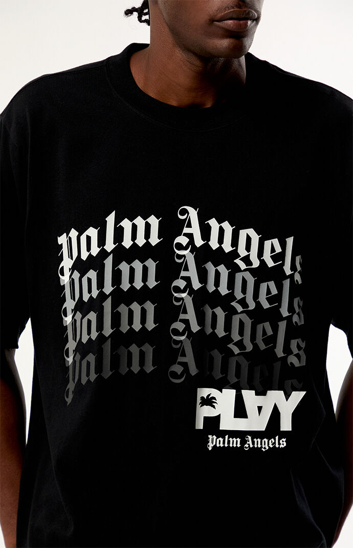 PLAY PALM ANGELS Black Typographic Relaxed Boxy T-Shirt | Pacsun