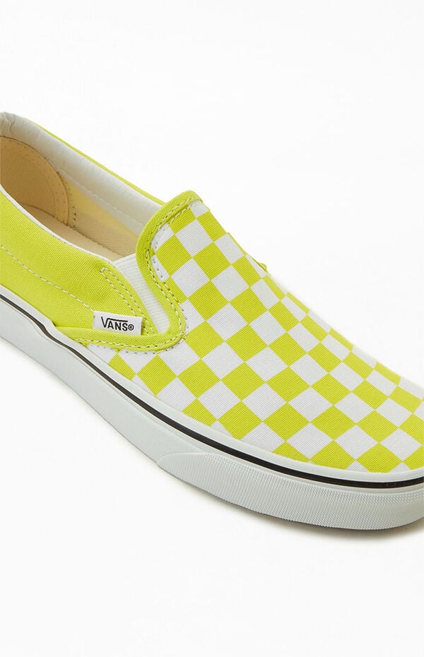 Vans Classic Slip-on checkerboard sneakers in white and yellow