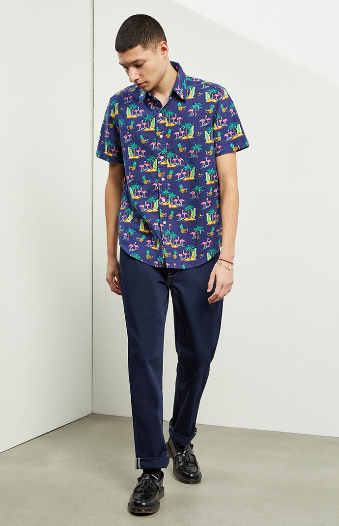 Coconut Flamingos Short Sleeve Button Up Shirt