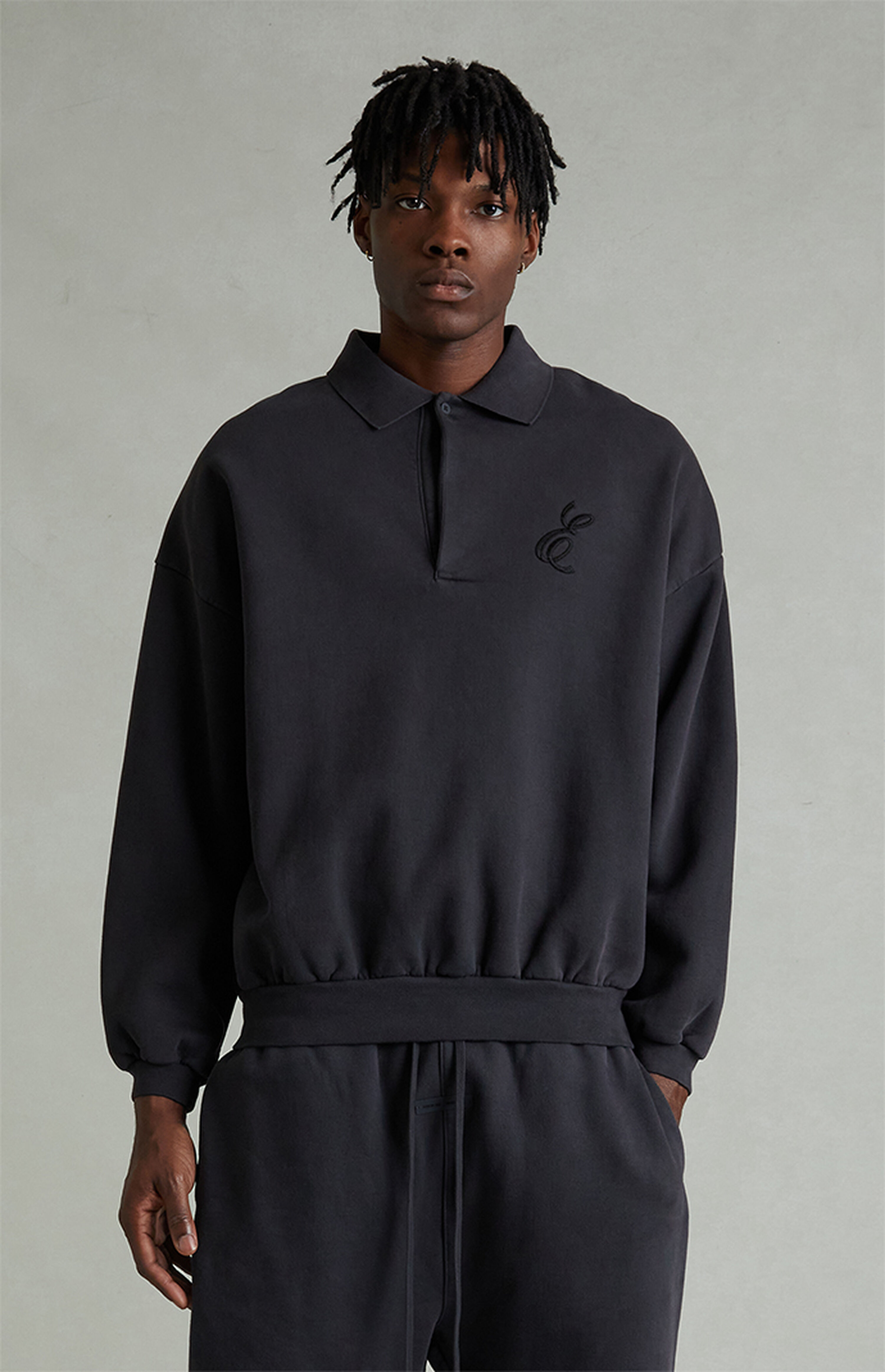 Fear of God ESSENTIALS Vintage Black Classic Polo Sweatshirt | Pacsun