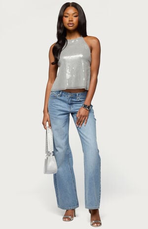 Itara Sequin Backless Halter Top image number 5