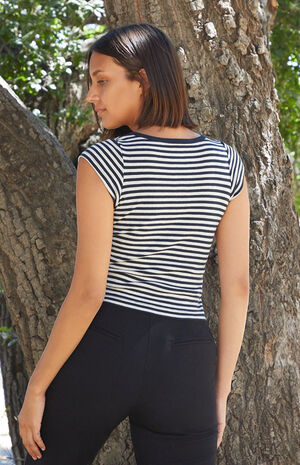 Blue & Grey Striped Zelly Henley Top image number 4