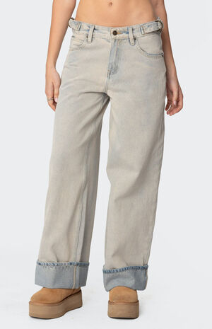 Double Belt Washed Low Rise Jeans image number 2