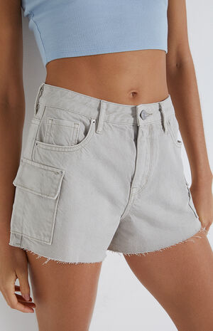 Eco Light Gray Ultra High Waisted Cargo Shorts image number 2