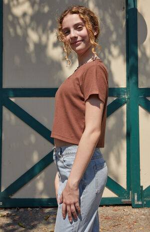 Brown Solid Ribbed Skimmer T-Shirt image number 2