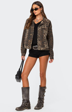 Leopard Print Denim Jacket image number 2