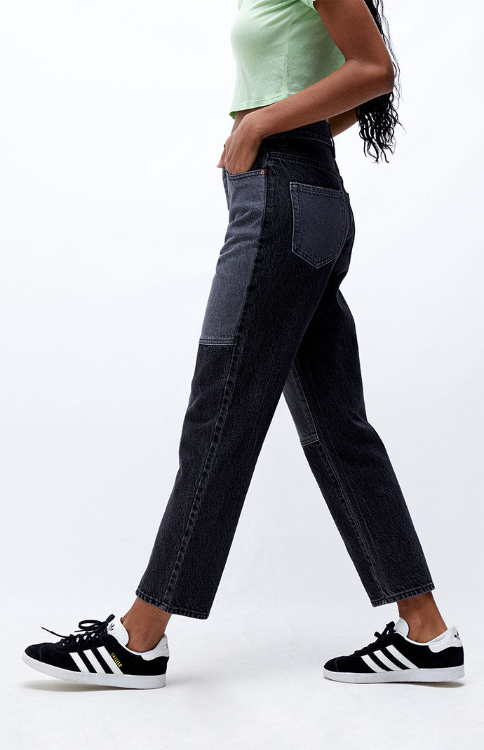 black straight leg high waisted jeans