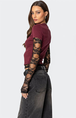 Layered Lace Sleeve T-Shirt image number 5