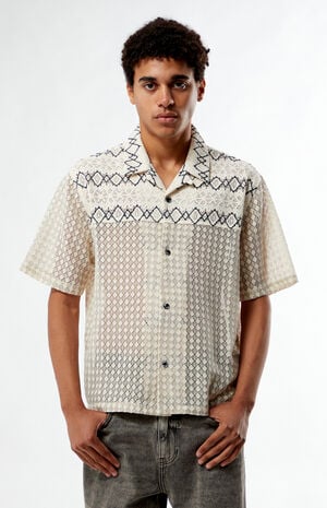 Cream Textured Oversized Resort Camp Shirt